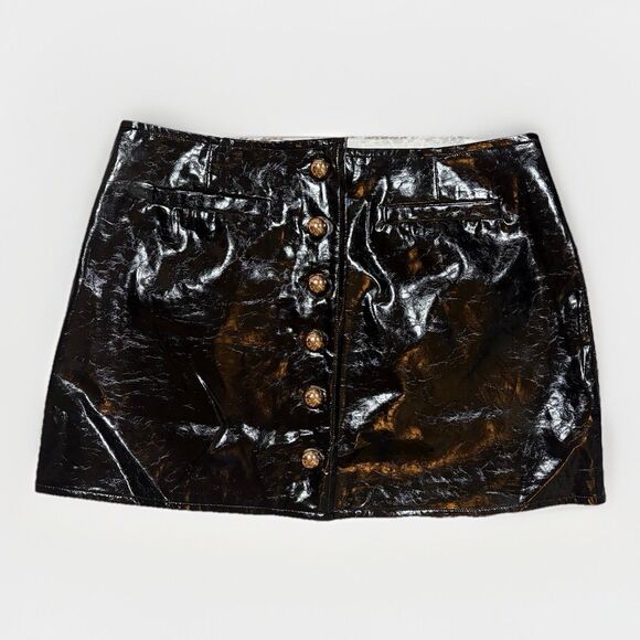 Lulu's Dresses & Skirts - NWT! Lulus Women Black Faux Leather Skirt M With Chunky Gold Buttons Full Close